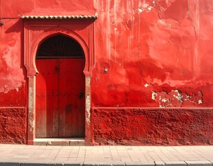 Vibrant Red Moroccan Architectural Entryway