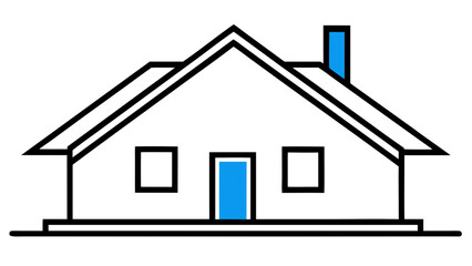 Illustration of a simple house with a blue door and chimney on a white background design drawing on transparent background silhouette