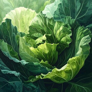 Close-up view of vibrant green cabbage leaves