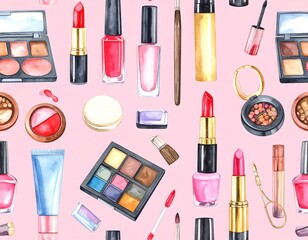 Watercolor makeup seamless pattern