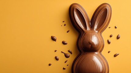 Easter Chocolate Bunny Rabbit Melting. Creative Easter Holiday Concept Background in Minimal Style.