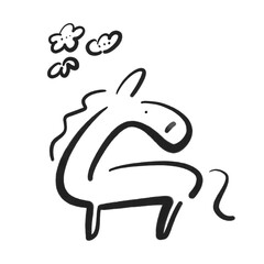 墨絵のかわいい馬と松竹梅　2026 和風正月素材　モノクロ