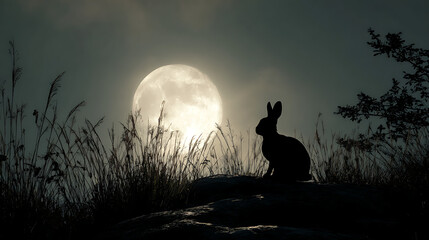 A rabbit silhouette in the moonlight on a tranquil night (2)