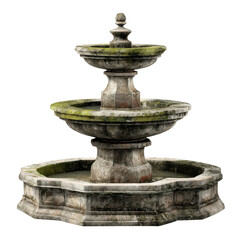 Aged Stone Fountain Water Feature Garden Decor isolated on a white background