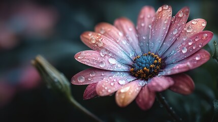 Pink Daisy Flower with Pastel Blue Ink. A Delicate and Creative Blend of Nature and Art.