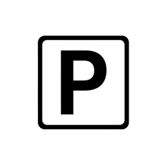 Parking Icon Vector Black White | Traffic Symbol Illustration | Minimalist Road Safety Sign | Monochrome P Letter Parking Mark