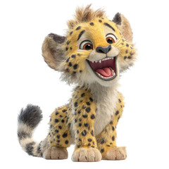 Obraz premium Adorable Cheetah Cub Cartoon Character Joyful Expression isolated on a white background