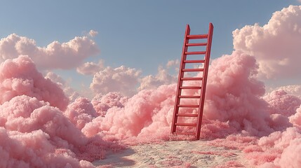 Step Ladder Leading to Clouds. Minimal Pink Composition Illustrating Growth, Future, and Development Concept.