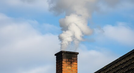 Smoke from chimney against cloudy sky