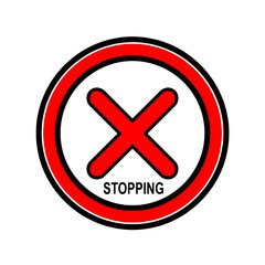 No Stopping Icon Black White | Traffic Restriction Vector | Minimalist Road Safety Symbol | Monochrome Circle Cross Sign