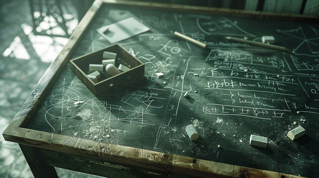 Chalkboard Covered in Equations and Diagrams: Exploring the Depths of Mathematical Concepts - Powered by Adobe