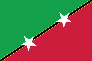 The flag of Saint Kitts and Nevis, featuring two white stars on a diagonal black stripe.