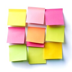 Fototapeta premium Nine Colorful Sticky Notes Arranged in a Grid on White