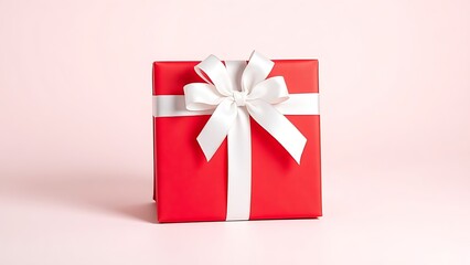 Red gift box with white ribbon and bow, centered product shot on clean background.