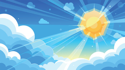 Fototapeta premium Colorful anime illustration depicting the sun shining brightly in a vibrant blue sky, symbolizing joy and energy..eps