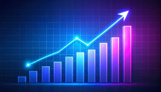 A vibrant bar chart displaying increasing values, with a bold arrow pointing upward, symbolizing growth and progress in data trends.