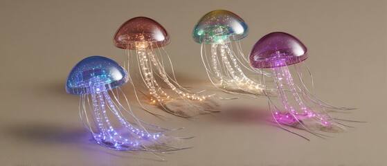 Naklejka premium Colorful Jellyfish LED Lights Decorative Night Lights for Home Party Decor and Fun Visual Effects
