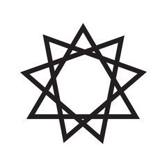 Bahai religious symbol in silhouette on white background.