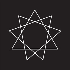 Bahai religious symbol in silhouette on white background.