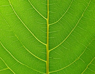 Close-up view of a vibrant green leaf's intricate vein structure