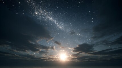 Radiant Milky Way in a Dreamy Night Sky with Shining Stars and a Touch of Dawn Light