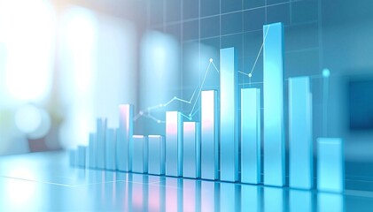 A vibrant blue business graph displays a clear upward trend, featuring a bold arrow that signifies growth and success in financial performance.
