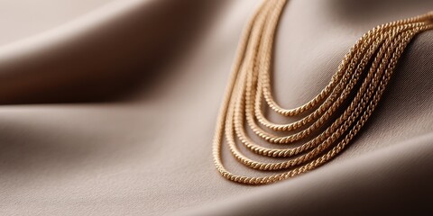 Fototapeta premium Jewellery Anklet Luxury concept. Elegant necklaces draped over smooth fabric.