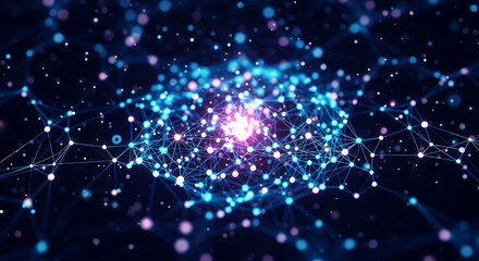 Quantum Digital Web With Glowing Neon Nodes