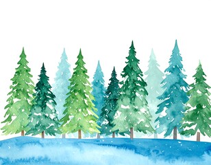 Fototapeta premium Watercolor winter forest scene (1)