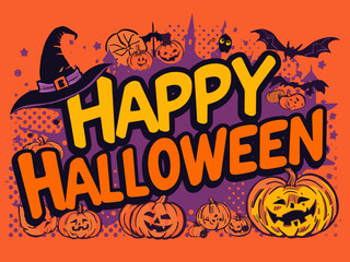 Happy Halloween Vector Illustration – Spooky Graveyard Scene with Pumpkins