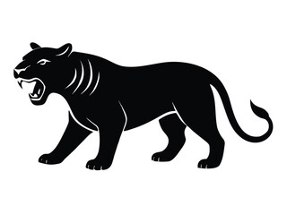 saber tooth tiger vector icon in bold style on black color and white background.