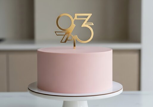 Charming 93rd Birthday Cake with Pink Frosting and Elegant Gold Topper
