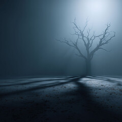 Obraz premium spooky tree in the night,spooky halloween background,Scary tree Shadow overlay effect for halloween background,Scary treen and shaow in the forest