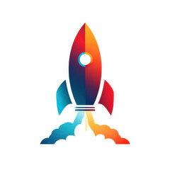 Colorful Rocket Launching into Space Startup Innovation Technology isolated on a white background