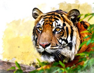 Fototapeta premium Tiger portrait with watercolor effect
