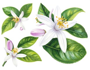 Vibrant Citrus Blossom Botanical Illustration