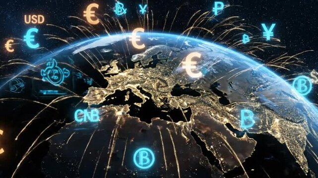 Global Finance Digital Currencies Blockchain Technology International Economy Fintech Trends World Markets Euro Bitcoin