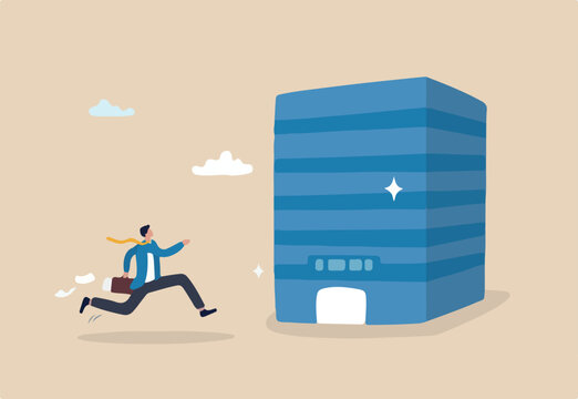 Employee come to office, engagement or career opportunity, recruitment candidate or job routine, startup or entrepreneur, employment concept, businessman come to office building to interview or work.