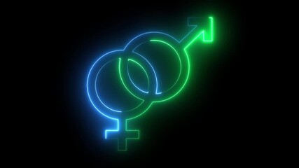 neon gender animation. linked gender symbols, adult sex icon animation, blue color on black background. - Powered by Adobe