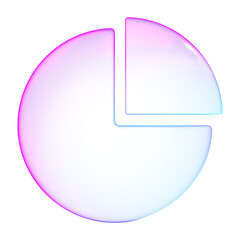 3D glassmorphism pie chart icon with gradient glow. Minimal infographic element representing statistics, analytics, and data visualization