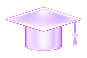3D glassmorphism graduation cap icon with tassel. Symbol of academic success, achievement, education, and learning
