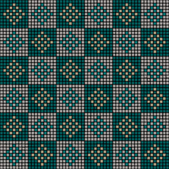ornament from hand drawn squares. blue and silver pixels. vector seamless pattern. black repetitive background. modern decorative art. geometric fabric swatch. textile design template. home decor