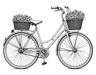 Vintage bicycle with flower baskets sketch