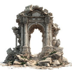 Ruined Ancient Archway Stone Columns Destruction History isolated on a white background