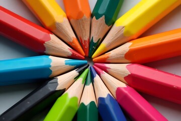 Fototapeta premium A collection of colorful pencils arranged in a spiral pattern. 