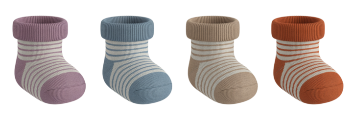 Collection of Four Striped Baby Socks with Rolled Cuffs.

