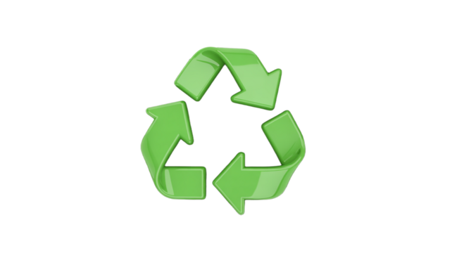 Bright green glossy recycling symbol on white background