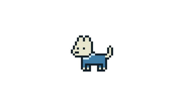 8-bit pixel art yorkshire terrier dog in a winter cloth idle. looped animation 4k 30fps 