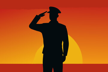 Soldier Saluting Sunset _  Silhouette of a soldier saluting with a sunset gradient background