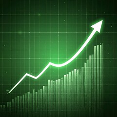 A vibrant green arrow ascends from the peak of a dynamic upward graph, symbolizing growth and success in financial or business metrics.